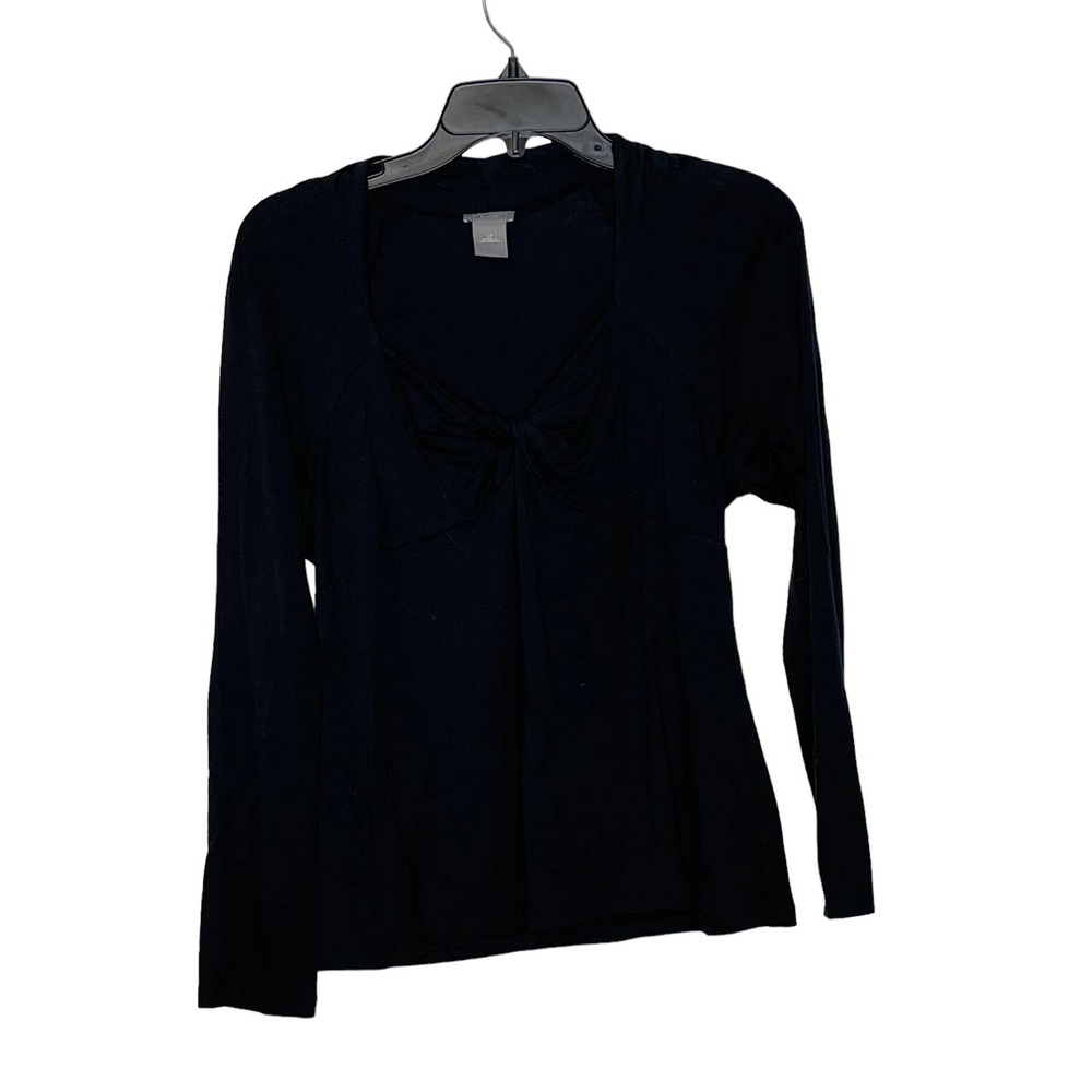 Ann Taylor Petites T-Shirt Top Size LP Black Stretch Blend Long Sleeve Womens‎